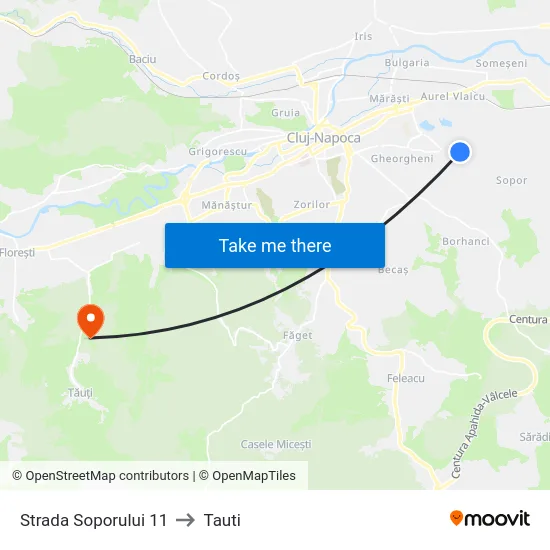 Soporului Nord to Tauti map