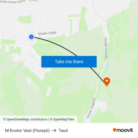 M-Eroilor Vest (Florești) to Tauti map