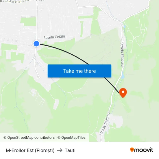 M-Eroilor Est (Florești) to Tauti map