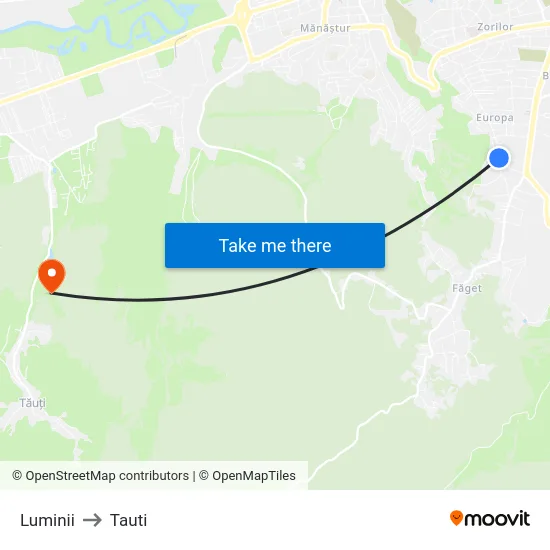 Luminii to Tauti map