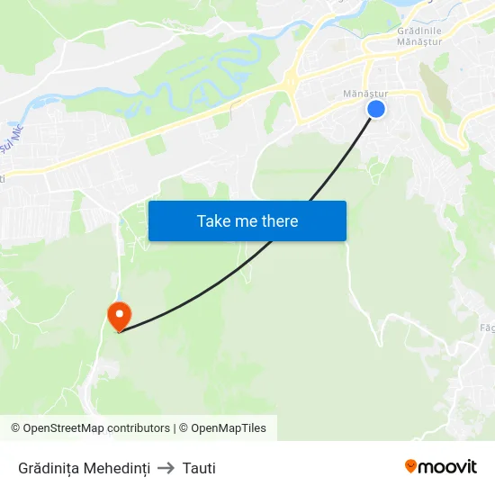 Grădinița Mehedinți to Tauti map