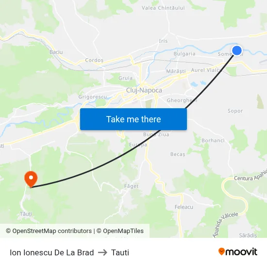 Ion Ionescu De La Brad to Tauti map