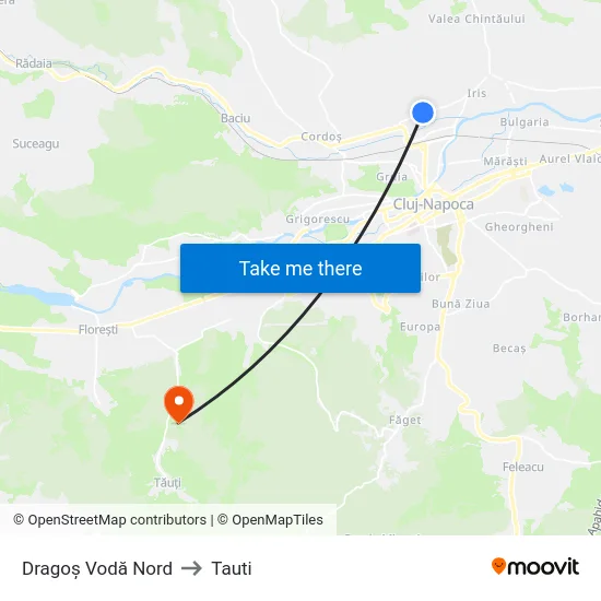 Dragoș Vodă Nord to Tauti map