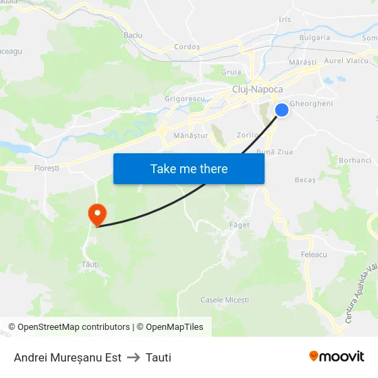 Andrei Mureșanu Est to Tauti map