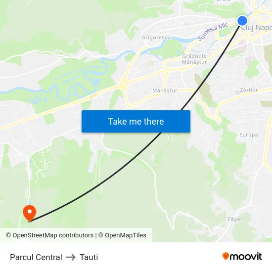 Parcul Central to Tauti map