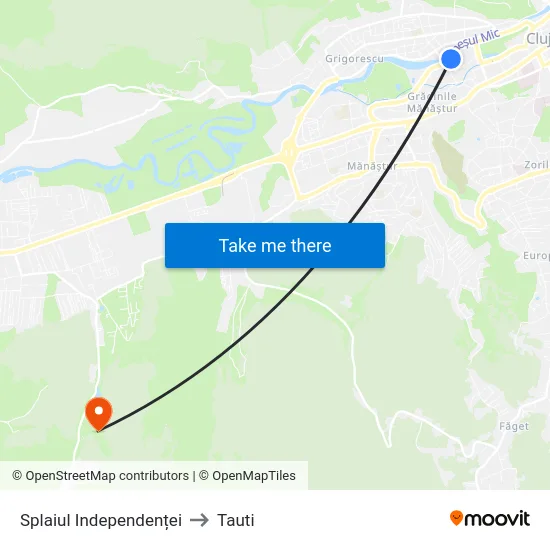 Splaiul Independenței to Tauti map