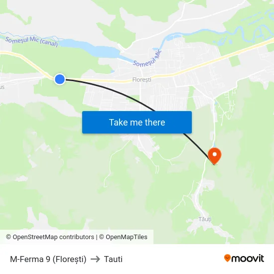 M-Ferma 9 (Florești) to Tauti map