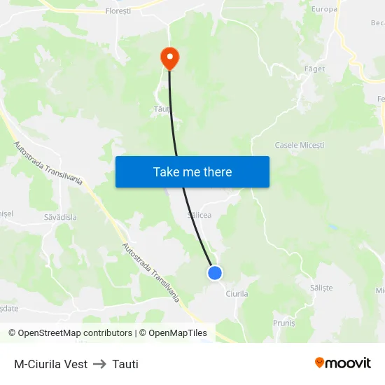 M-Ciurila Vest to Tauti map
