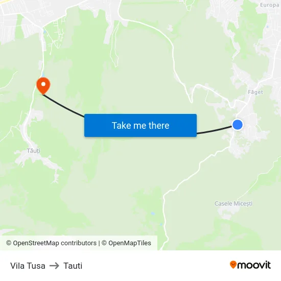 Vila Tusa to Tauti map