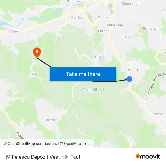 M-Feleacu Depozit Vest to Tauti map