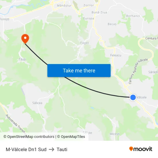 M-Vâlcele Dn1 Sud to Tauti map