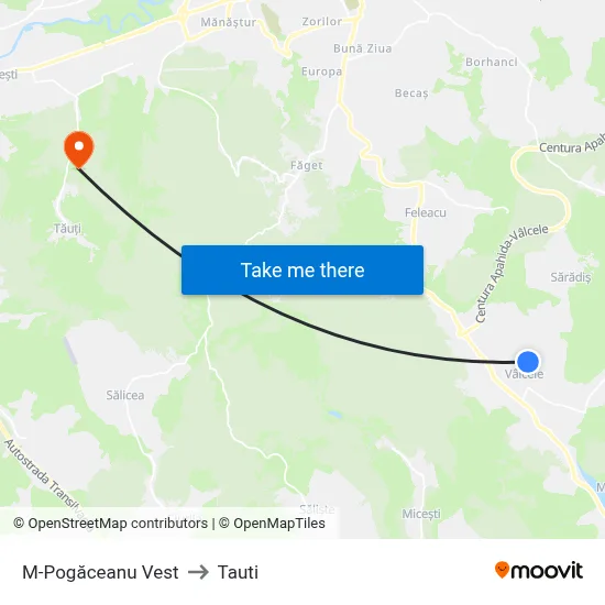 M-Pogăceanu Vest to Tauti map