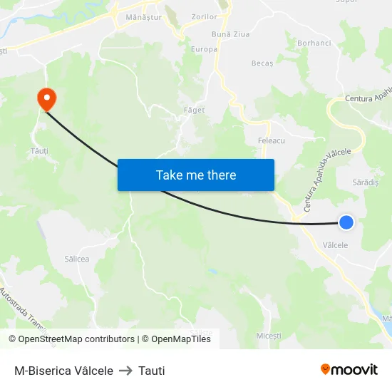 M-Biserica Vâlcele to Tauti map
