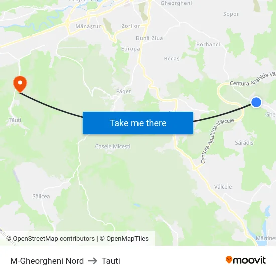 M-Gheorgheni Nord to Tauti map