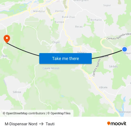 M-Dispensar Nord to Tauti map