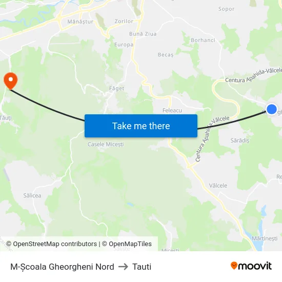 M-Școala Gheorgheni Nord to Tauti map
