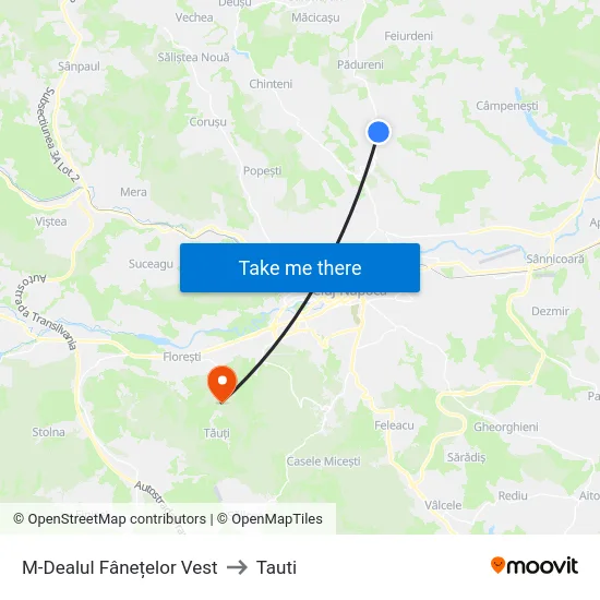 M-Dealul Fânețelor Vest to Tauti map