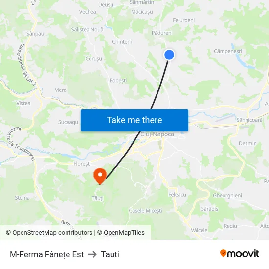 M-Ferma Fânețe Est to Tauti map