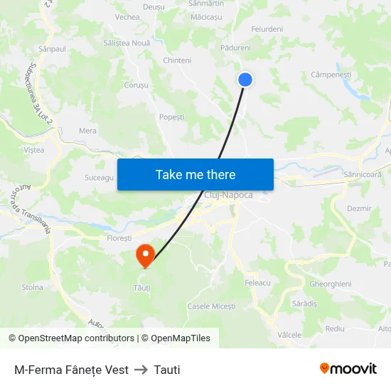 M-Ferma Fânețe Vest to Tauti map