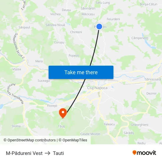 M-Pădureni Vest to Tauti map