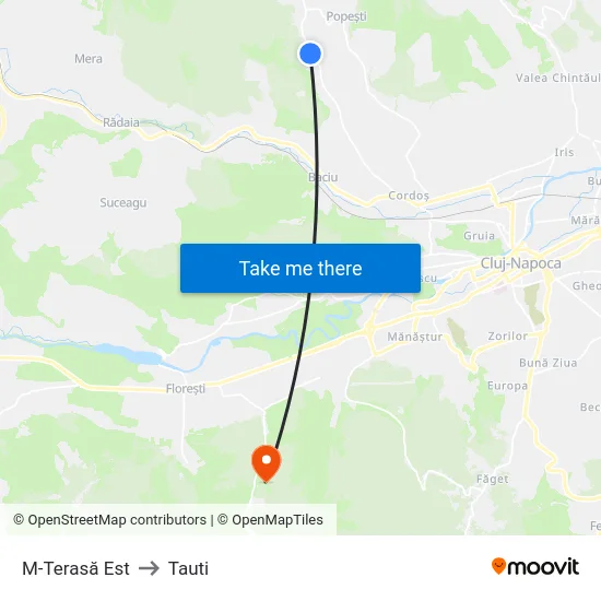 M-Terasă Est to Tauti map