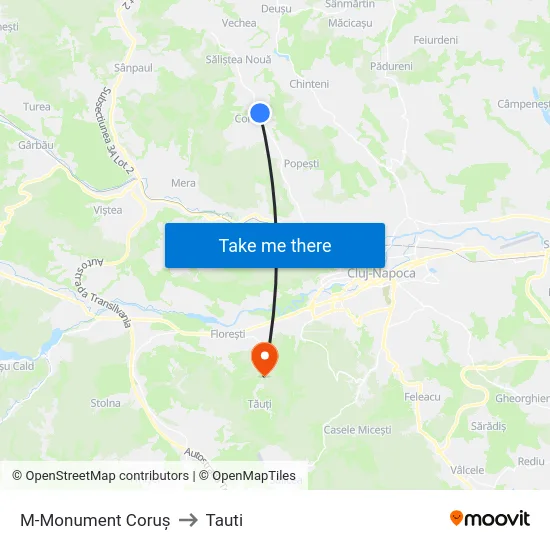 M-Monument Coruș to Tauti map