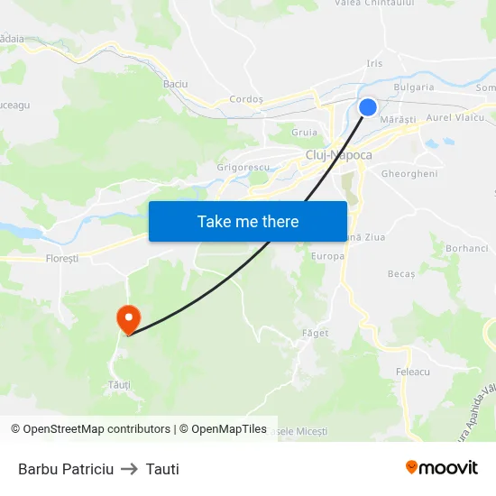 Barbu Patriciu to Tauti map