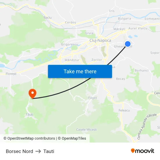 Borsec Nord to Tauti map