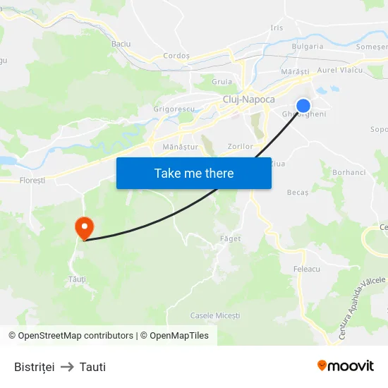 Bistriței to Tauti map