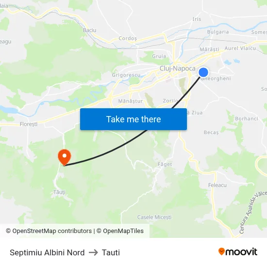 Septimiu Albini Nord to Tauti map