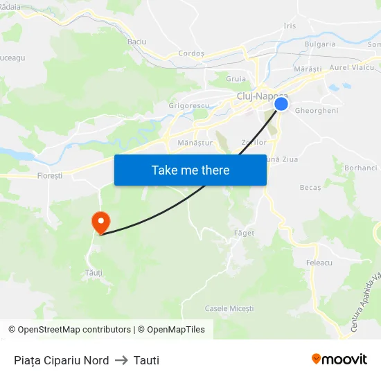 Piața Cipariu Nord to Tauti map