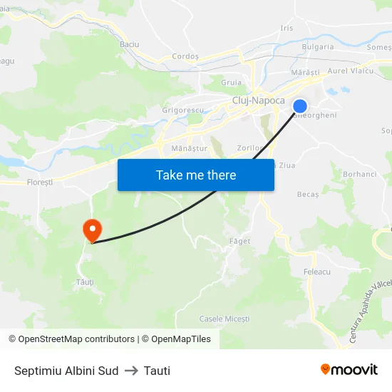 Septimiu Albini Sud to Tauti map