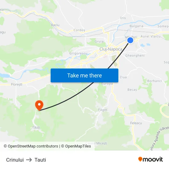 Crinului to Tauti map