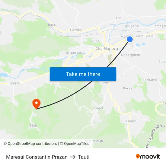 Mareșal Constantin Prezan to Tauti map