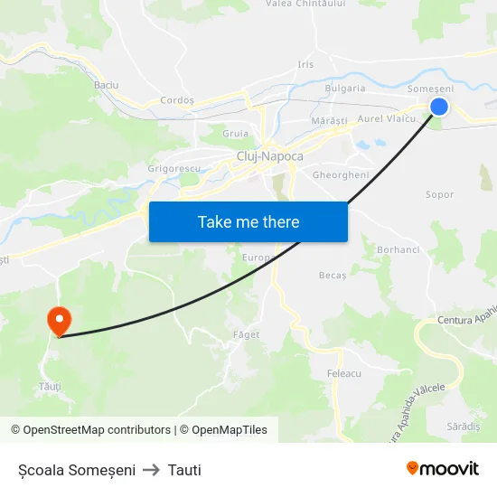 Școala Someșeni to Tauti map