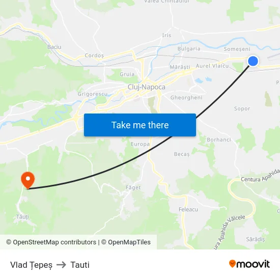 Vlad Țepeș to Tauti map