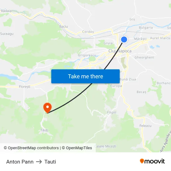 Anton Pann to Tauti map