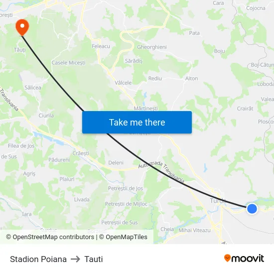 Stadion Poiana to Tauti map