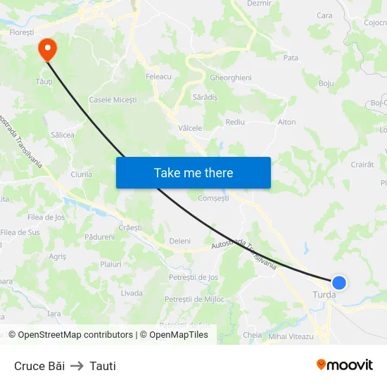 Cruce Băi to Tauti map