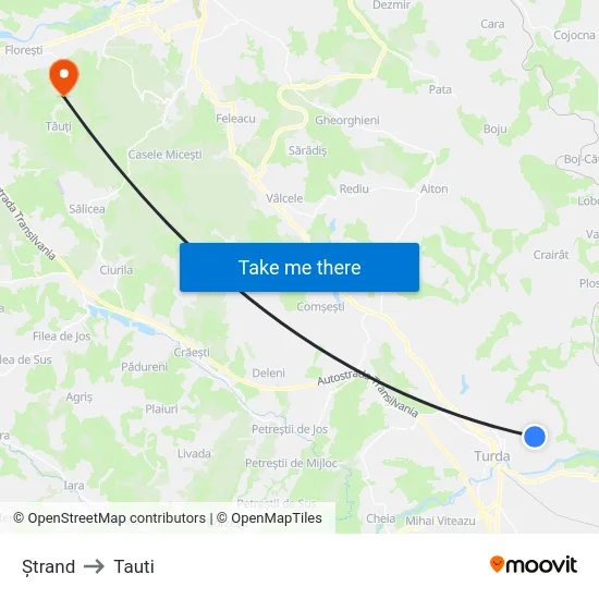 Ștrand to Tauti map