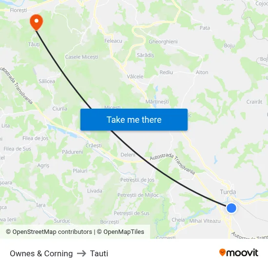 Ownes & Corning to Tauti map