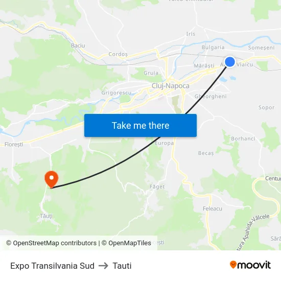Expo Transilvania Sud to Tauti map