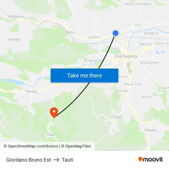 Giordano Bruno Est to Tauti map