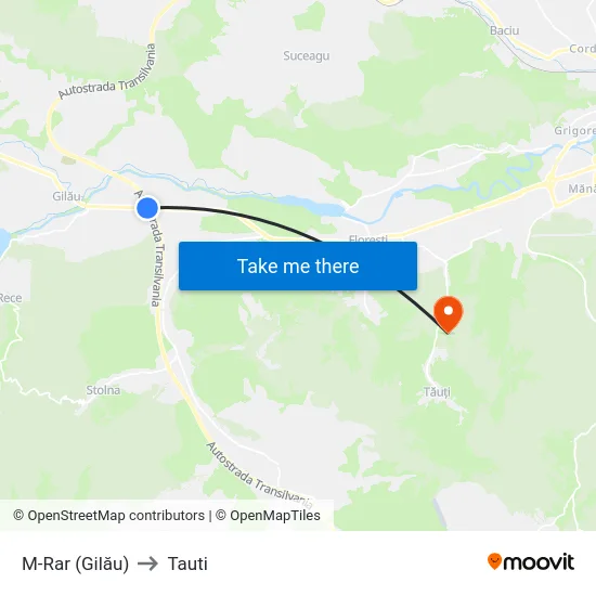 M-Rar (Gilău) to Tauti map