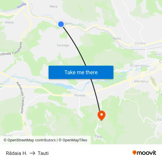 Rădaia H. to Tauti map