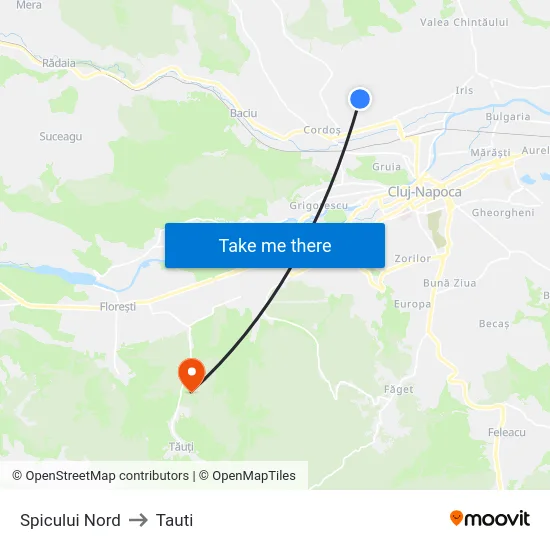 Spicului Nord to Tauti map