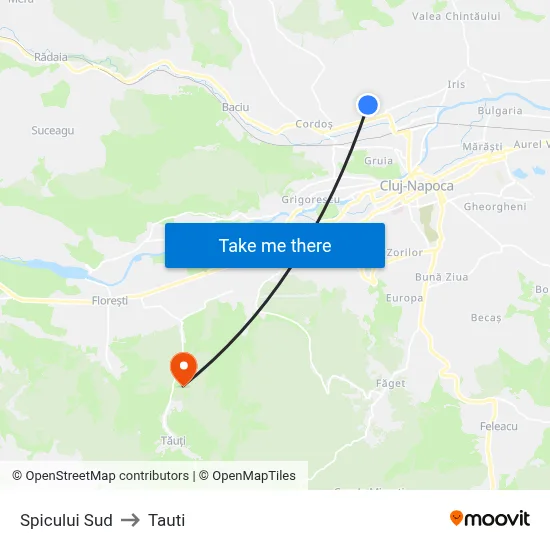 Spicului Sud to Tauti map