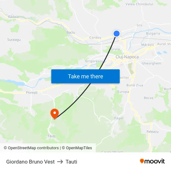 Giordano Bruno Vest to Tauti map