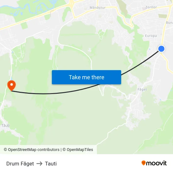 Drum Făget to Tauti map