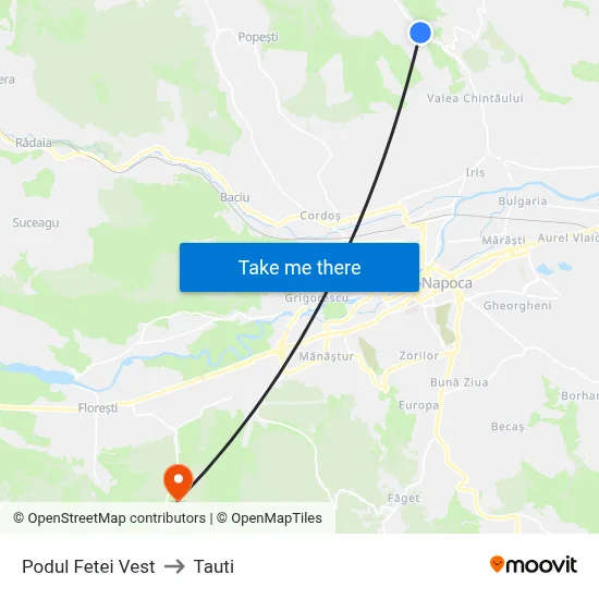 Podul Fetei Vest to Tauti map